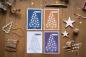 Preview: Mini Adventkalender Karten mit Tannenbaumkugeln zum Ausmalen, Lila Weiß