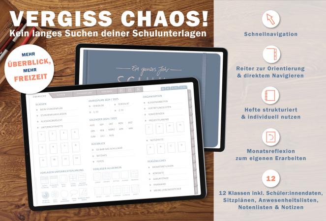 Digitaler Terminkalender 2024 2025 für Lehrerinnen & Lehrer für die Unterrichtsplanung, interaktives pdf