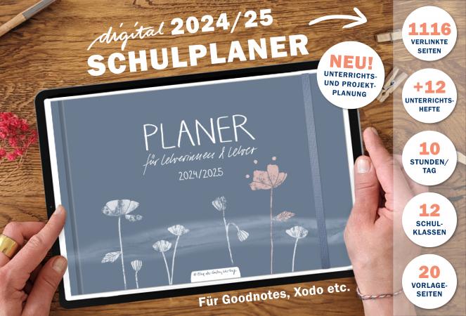 Lehrerkalender digital 2024 2025, Planungshelfer fürs Tablet zur Unterrichtsvorbereitung und Schuljahr Planung