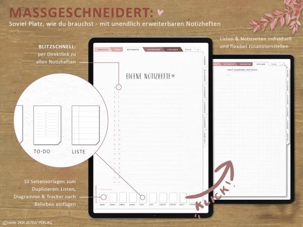 Digitaler Hochzeitsplaner zum Download, maßgeschneidert für deine Hochzeitsplanung, mit Notizheften erweiterbar und personalisierbar