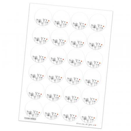 Freitext Etiketten zum selbst beschriften, Handlettering Blumen Design in Weiß Grau