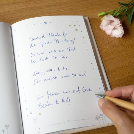 Hochzeitsgästebuch A4, Creme mit bunten Blumen im Handlettering Design, Hardcover Gästebuch