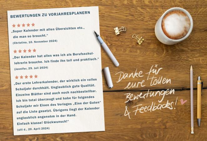 Lehrerkalender für Schuljahr 2025 2026, weiß türkis apricot, mit Stundenplan, Klassenlisten, Kontaktlisten, Klassenarbeiten Planung, Vertretungsstunden, u.v.m.