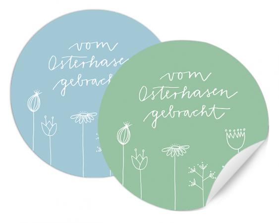 Lustige Osterhase Ostersticker für Kinder & Erwachsene, Blau Grün mit Blumen