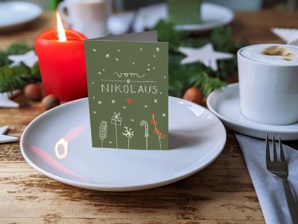 Weihnachtliche Tischkarten Grün Rot Weiß, mini Klappkarten zum beschriften deiner Festtafel an Weihnachten