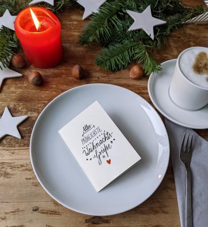 Weihnachtliche Tischkarte Weiß, mini Klappkarten zum beschriften deiner Festtafel an Weihnachten