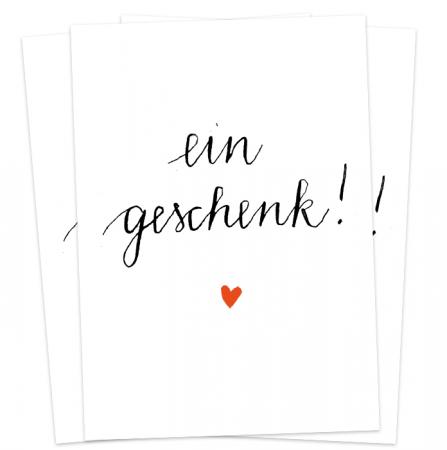 Geschenk Postkarten für Geschenkgutscheine im Kalligrafie Handlettering Design, Schwarz Weiß