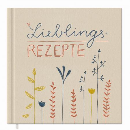 Rezeptbuch zum selbst gestalten, Vintage Blumen Design in Creme Beige Blau Gelb Rot