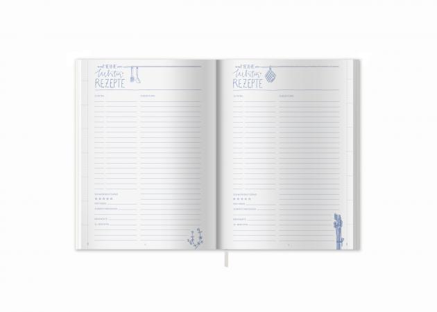 Schönes Design Kochbuch Rezeptbuch, zartes Gelb Emaille-Blau Rosa