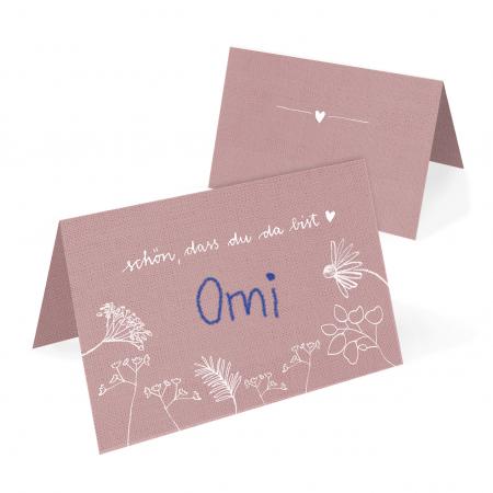Rosa Weiße Tischkarten mit Wildblumen im modernen retro Design für Hochzeit & Mädchen Kommunion