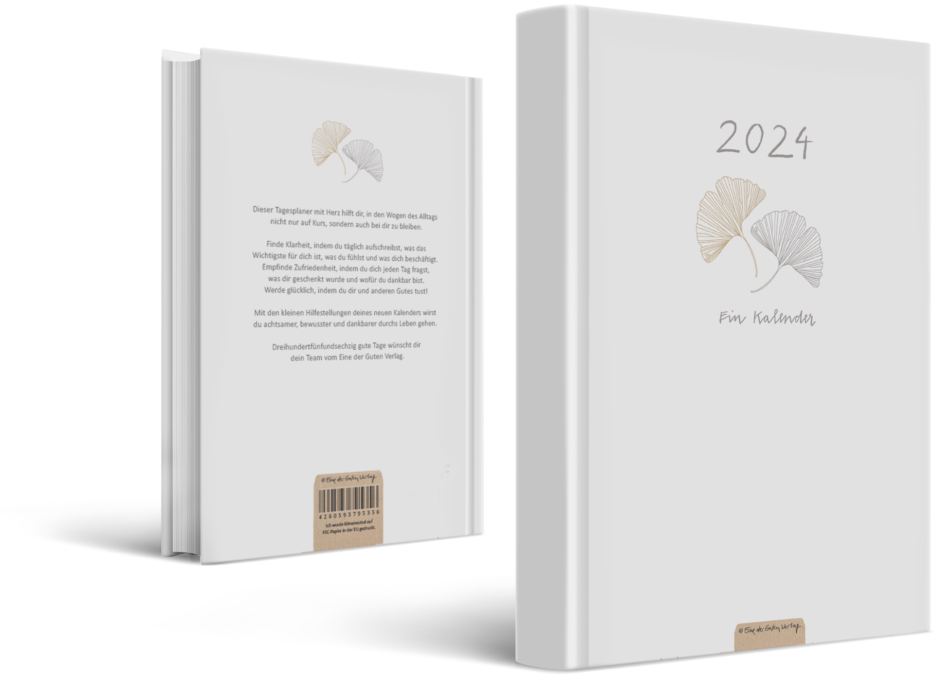A5 Terminkalender 2024 - 365 gute Tage, Hardcover, Weiß mit Blumen