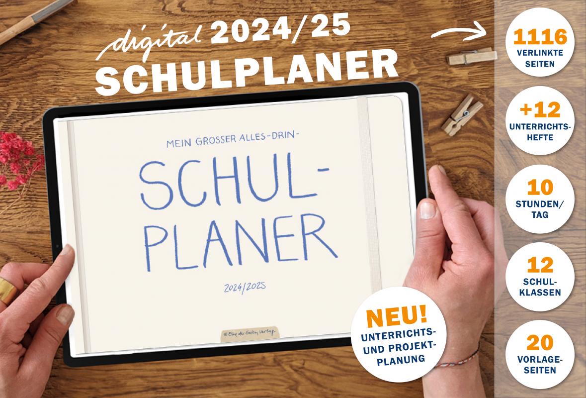 Lehrerkalender digital 2024 2025, Planungshelfer fürs Tablet zur Unterrichtsvorbereitung und Schuljahr Planung