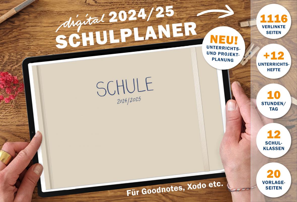 Lehrerkalender digital 2024 2025, Planungshelfer fürs Tablet zur Unterrichtsvorbereitung und Schuljahr Planung