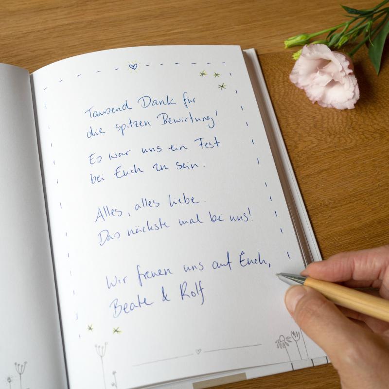 Hochzeitsgästebuch blanko, Grau Weiß Schwarz Handlettering Design mit Blumen