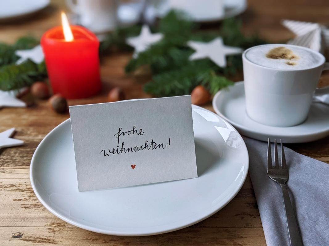 Weihnachtliche Tischkarte Weiß, mini Klappkarten zum beschriften deiner Festtafel an Weihnachten