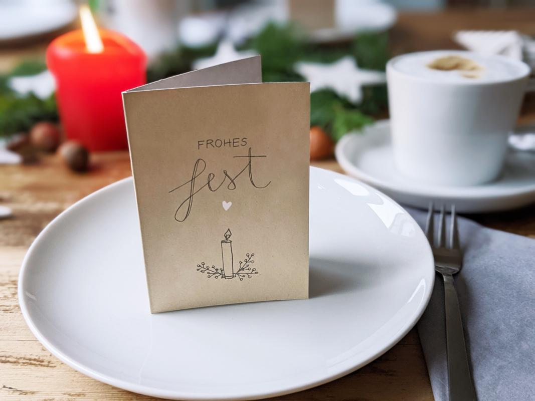 Weihnachtliche Tischkarte CREME, mini Klappkarten zum beschriften deiner Festtafel an Weihnachten
