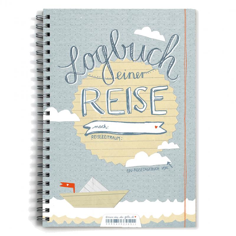 A5 Reisetagebuch zum selbst gestalten, Vintage Design in Blau Beige