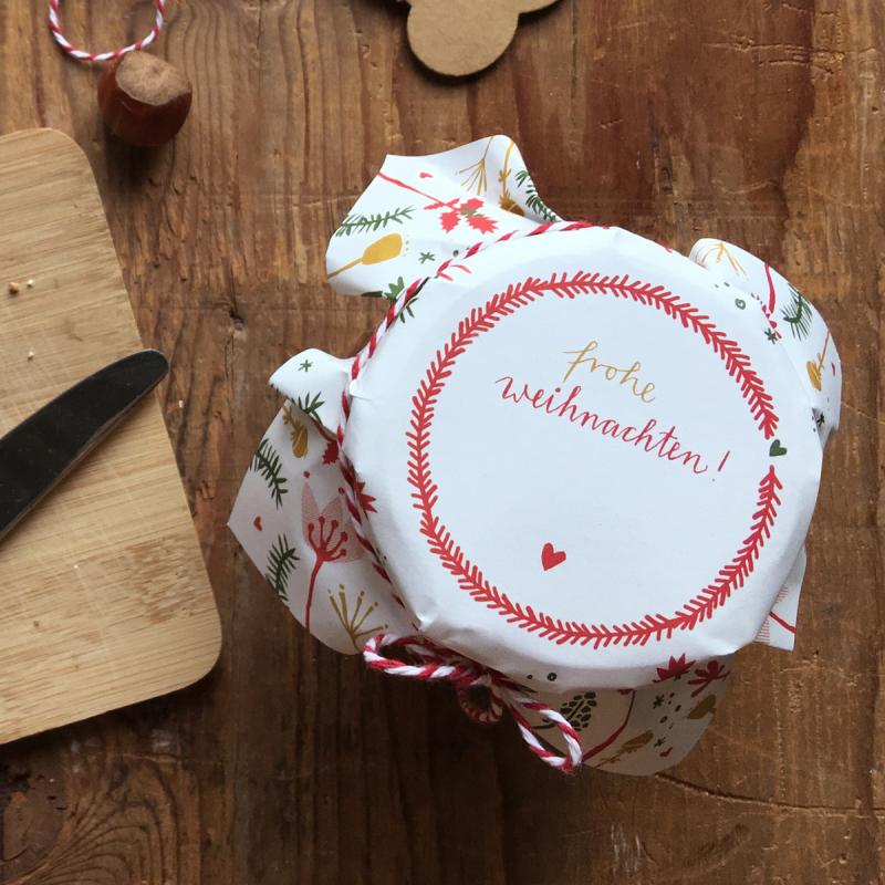 Marmeladendeckchen Weiß für Weihnachten mit Kalligrafie Spruch