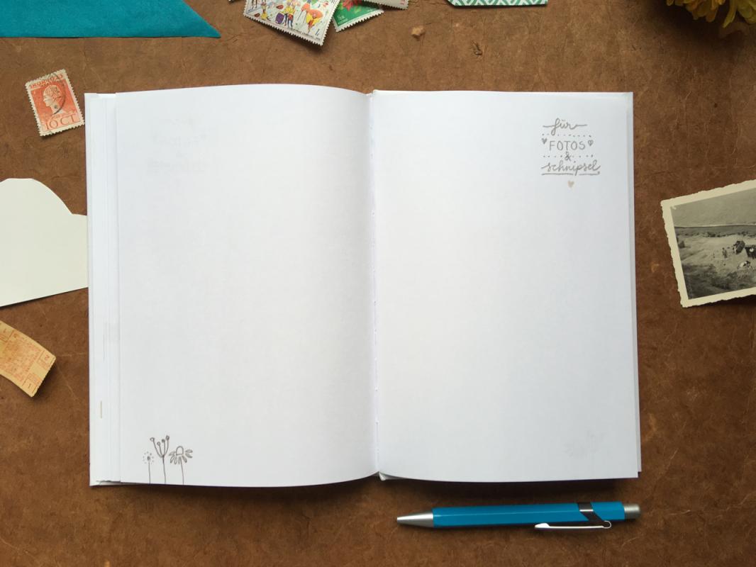 Reistagebuch Weiß mit Aufgaben, Handlettering Design