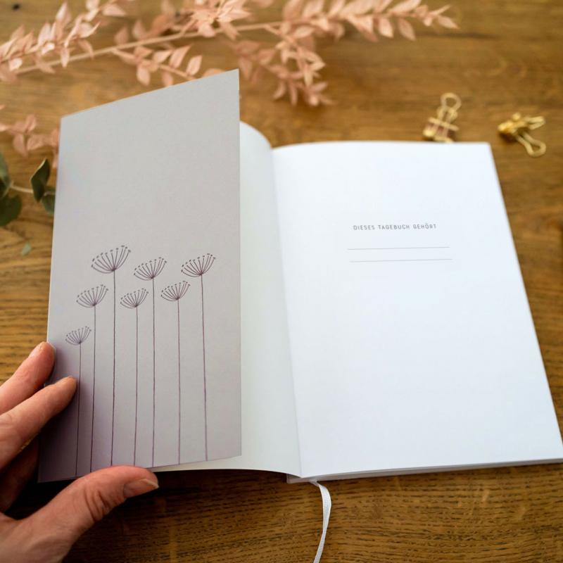 Tagebuch und Notizbuch in greige grau beige mit Blumen
