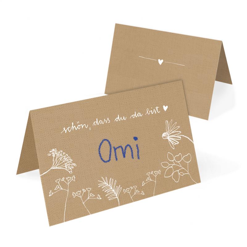 Tischkarten Beige Weiß mit Wildblumen im vintage Design für Hochzeit & Mädchen Taufe
