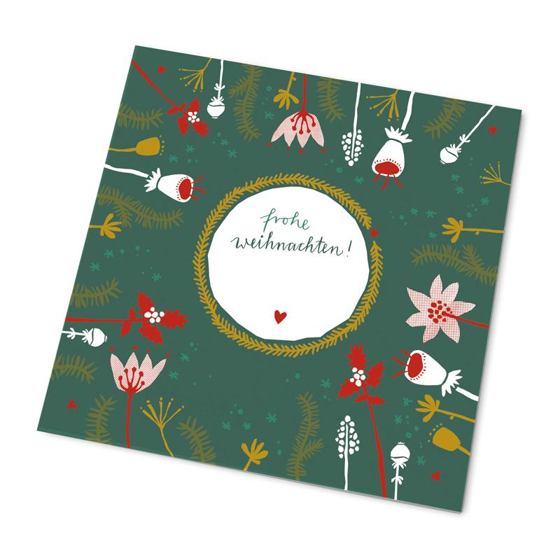 Bunte Marmeladendeckchen frohe Weihnachten als Weihnachtsgeschenk im Kalligrafie Design, Grün